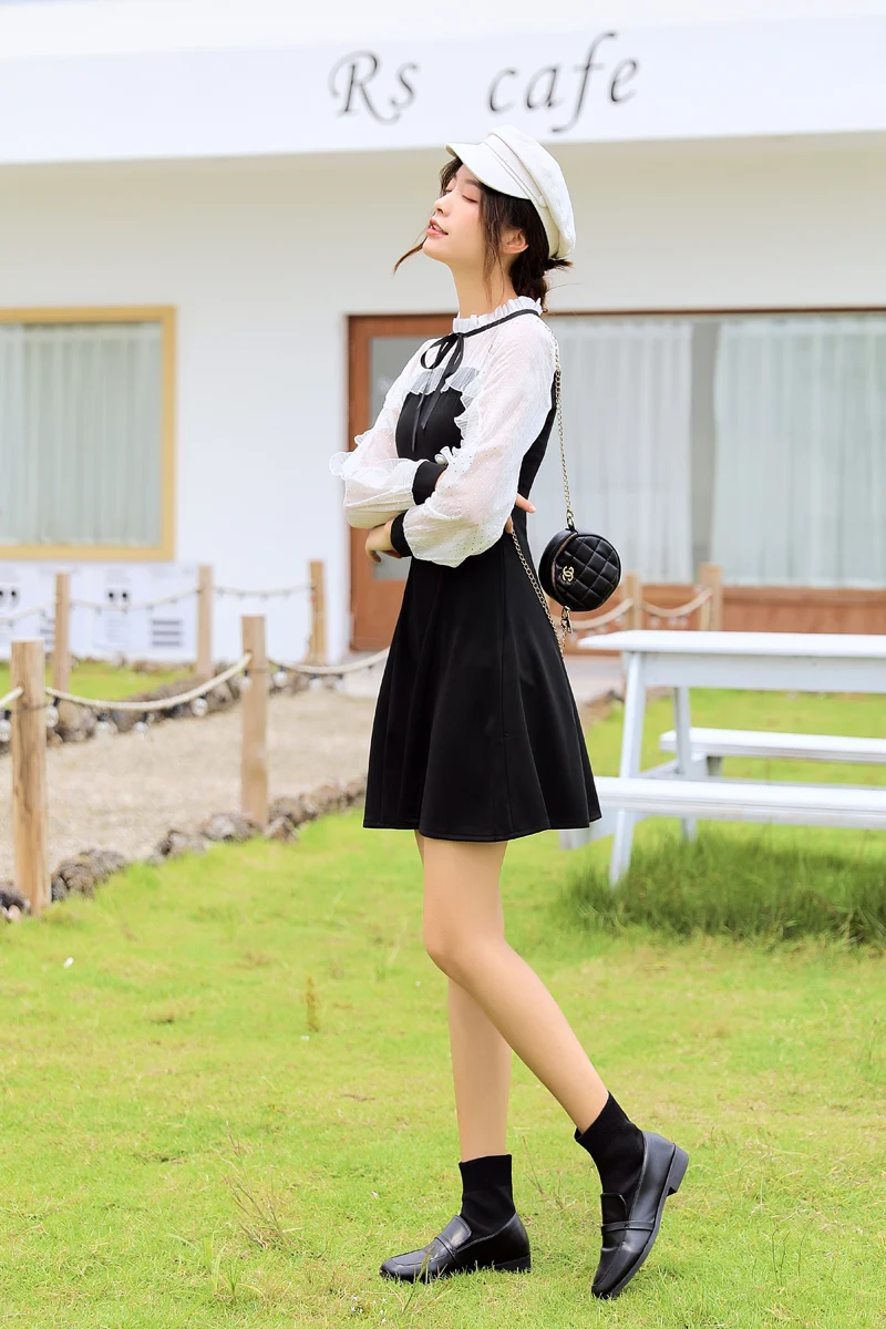 COIGARSAM Full Sleeve Women one-piece Korean dress New High Waist Dresses White Black 8042
COIGARSAM Full Sleeve Women one-piece Korean dress New High Waist Dresses White Black 8042