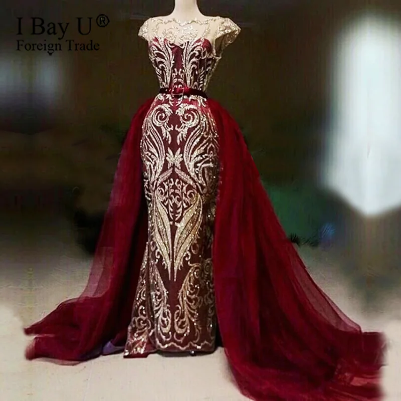 Luxury Purplish Red Sequined Mermaid Evening Dress Fashion Sexy Detachable Tulle Train Evening Gowns Dubai
Luxury Purplish Red Sequined Mermaid Evening Dress Fashion Sexy Detachable Tulle Train Evening Gowns Dubai