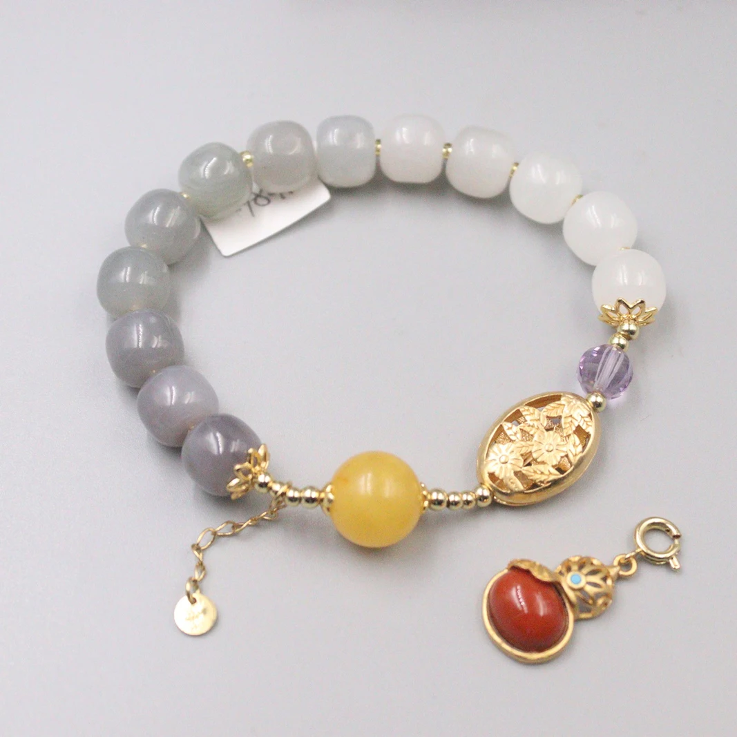 Natural Green Jade Bead Bracelet For Women Female Many Treasures Charms Amber Beads Red Agate Gourd Bracelet 16-17cmL
Natural Green Jade Bead Bracelet For Women Female Many Treasures Charms Amber Beads Red Agate Gourd Bracelet 16-17cmL