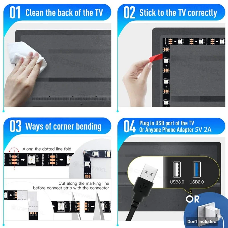 RGB Led Strip Lights USB With Infrared Control SMD2835 DC5V 1M 2M 3M 4M 5M Changing Color LED Light TV Backlights For Home Decor
RGB Led Strip Lights USB With Infrared Control SMD2835 DC5V 1M 2M 3M 4M 5M Changing Color LED Light TV Backlights For Home Decor