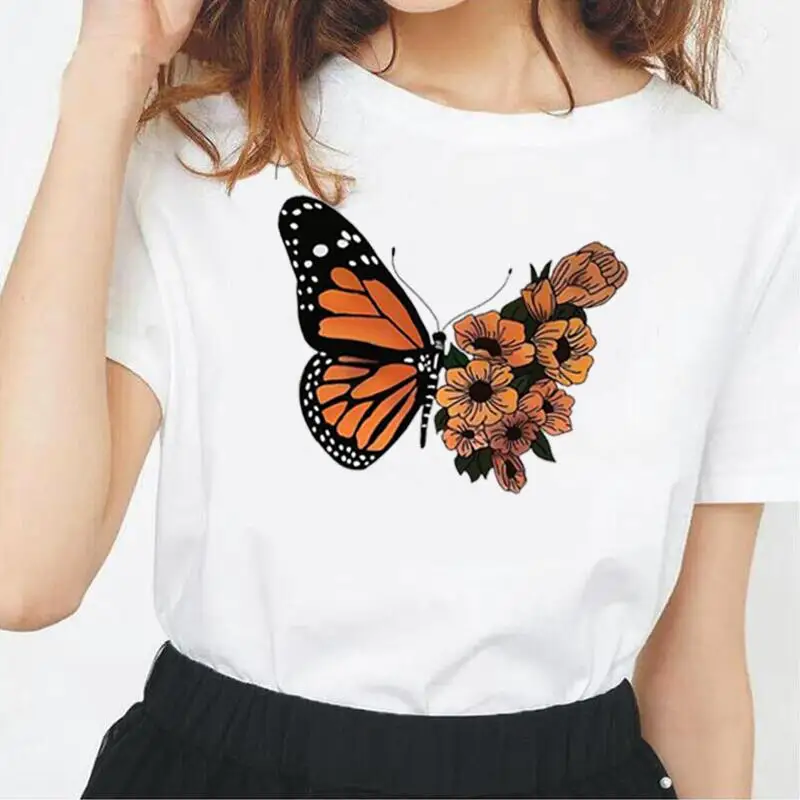 Летняя футболка с коротким рукавом, женская модная футболка с мультяшным принтом бабочки и цветов, Женский Топ, хлопковая Повседневная футб... 
Летняя футболка с коротким рукавом, женская модная футболка с мультяшным принтом бабочки и цветов, Женский Топ, хлопковая Повседневная футб...