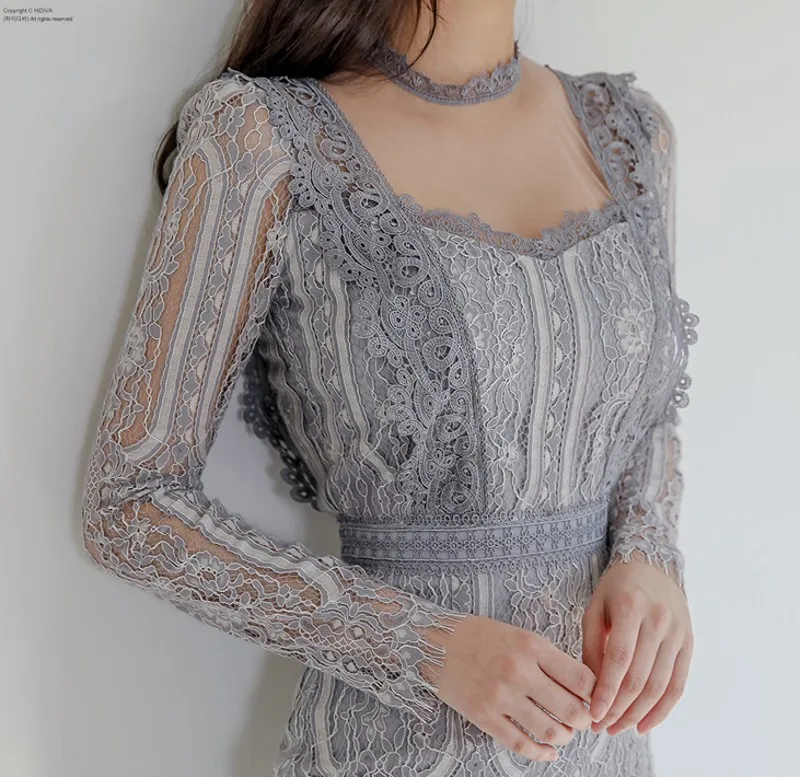 2021 spring Elegant Ladies Slim Lace Package Hip Dress Long Sleeve Female Pencil Split Dress 
2021 spring Elegant Ladies Slim Lace Package Hip Dress Long Sleeve Female Pencil Split Dress