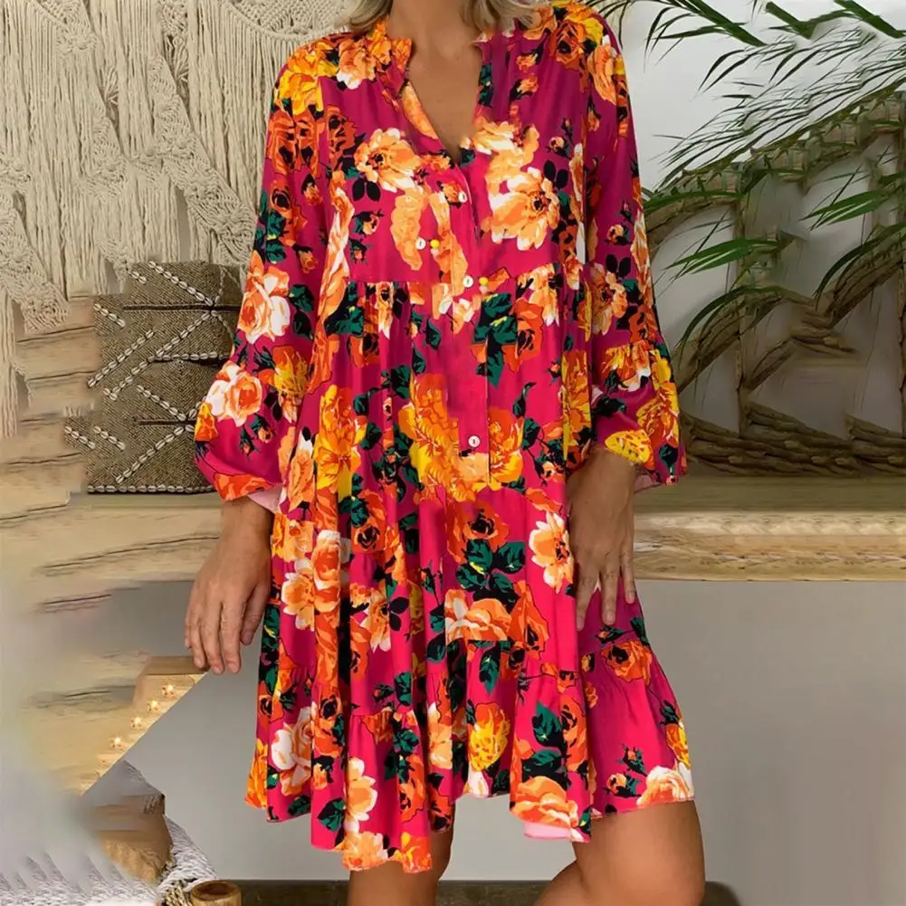 2021 Women Summer Dress Floral Print Ruffles Hem Long Sleeve V Neck Boho Dresses Loose Mini Party Dress Women Clothing M-3XL Hot
2021 Women Summer Dress Floral Print Ruffles Hem Long Sleeve V Neck Boho Dresses Loose Mini Party Dress Women Clothing M-3XL Hot