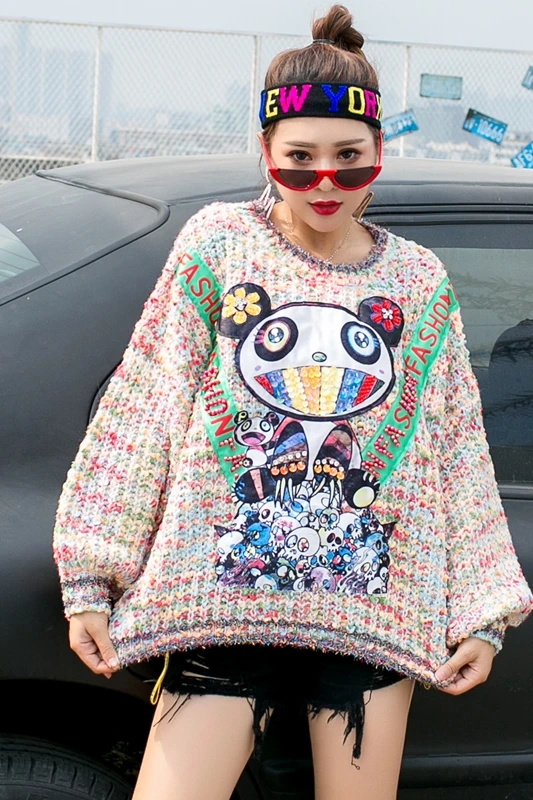 Thailand Tide brand net red loose sweater female cartoon sequins beaded fashion chic super fire knit top
Thailand Tide brand net red loose sweater female cartoon sequins beaded fashion chic super fire knit top