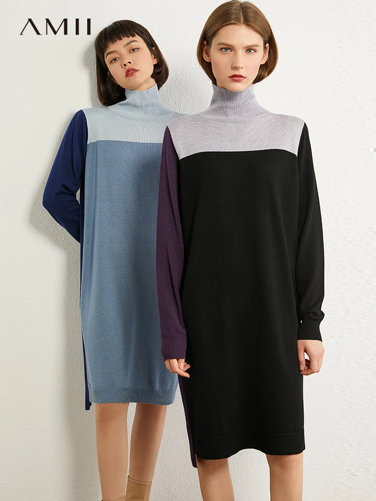 AMII Minimalism Autumn Women's Dress Temperament Contrasting Color Design Turtleneck Autumn Dress Female Sweater Dress 12030381
AMII Minimalism Autumn Women's Dress Temperament Contrasting Color Design Turtleneck Autumn Dress Female Sweater Dress 12030381