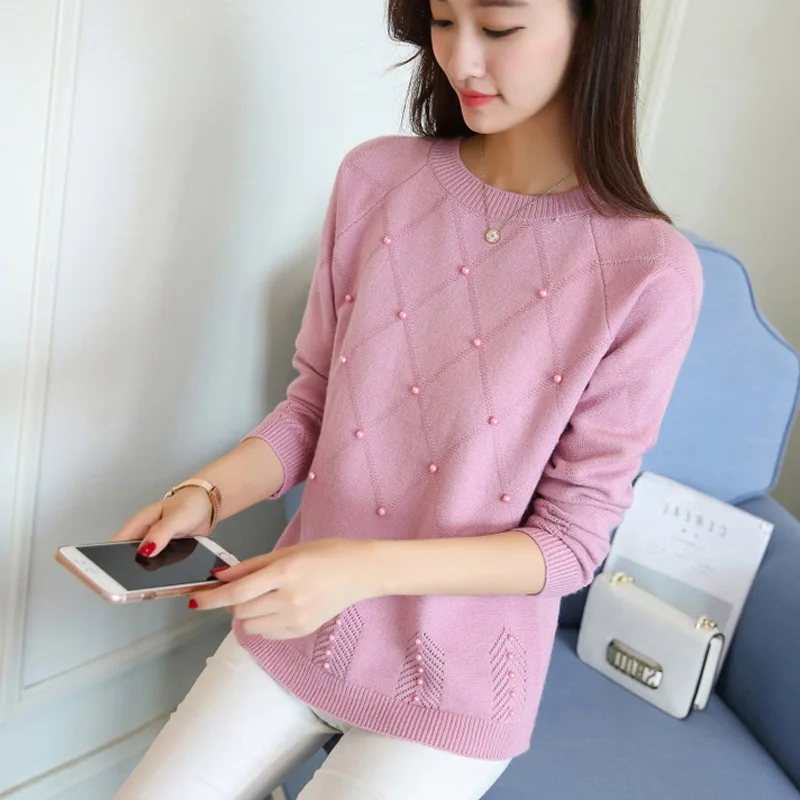 New pin bead autumn / winter 2020 long sleeve female Korean student crew neck Pullover Sweater women's bottom sweater-31
New pin bead autumn / winter 2020 long sleeve female Korean student crew neck Pullover Sweater women's bottom sweater-31