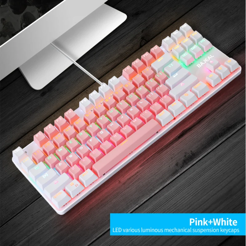 K100 Wired Keyboard Two-color 87-key Green Axis Mechanical Keyboard Green Axis USB CF League Of Legends Eat Chicken White Pink
K100 Wired Keyboard Two-color 87-key Green Axis Mechanical Keyboard Green Axis USB CF League Of Legends Eat Chicken White Pink