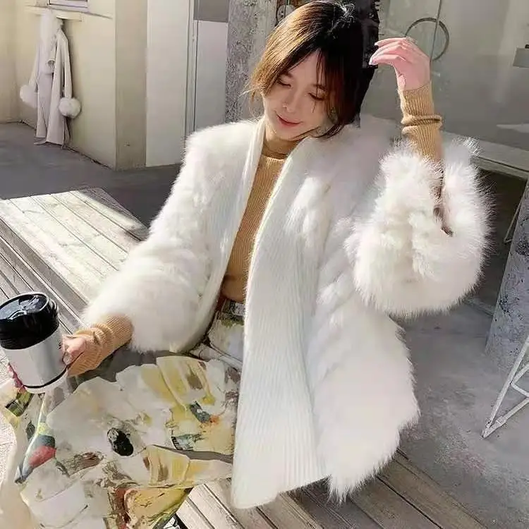 

Winter New Faux Fox Fur Mid-Length Woven Coat Women's Cardigan Online Influencer Refined Imitation Fur Coat Young
