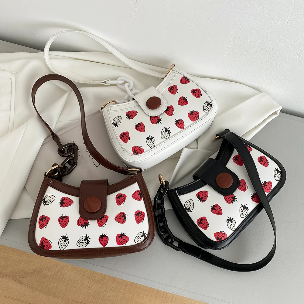 Casual Ladies Totes Shoulder Bags Women Strawberry Printed PU Chain Shoulder Fashion Women Underarm Handbags
Casual Ladies Totes Shoulder Bags Women Strawberry Printed PU Chain Shoulder Fashion Women Underarm Handbags