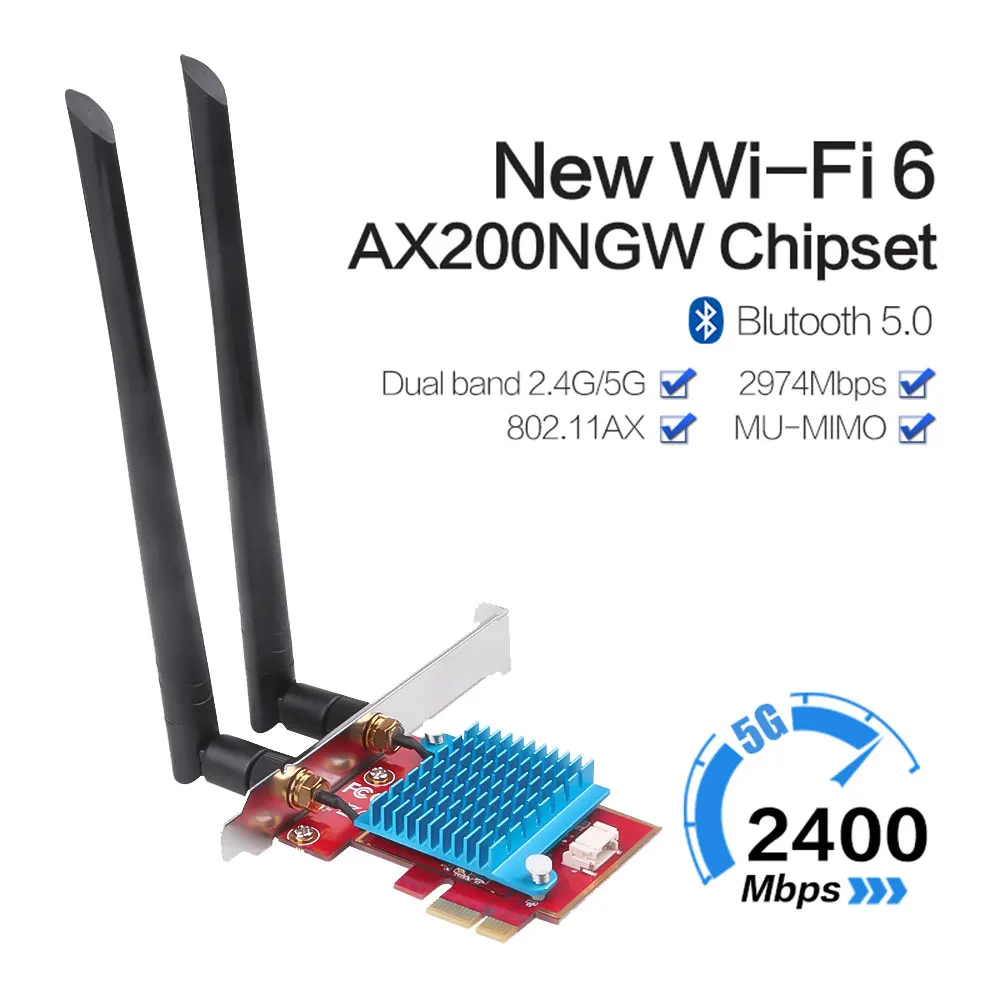 3000 Мбит/с WiFi 6 PCI Express Bluetooth 5,1 адаптер двухдиапазонный 2,4G/5 ГГц 802.11ac / ax Intel AX200 PCIe беспроводная сетевая карта
3000 Мбит/с WiFi 6 PCI Express Bluetooth 5,1 адаптер двухдиапазонный 2,4G/5 ГГц 802.11ac / ax Intel AX200 PCIe беспроводная сетевая карта