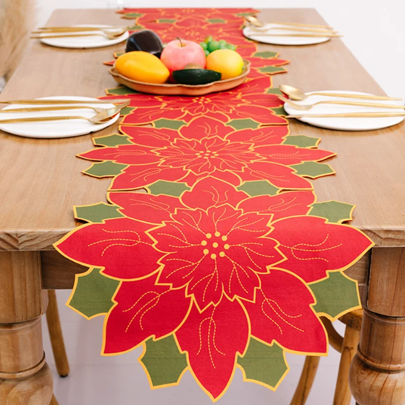 

Длинный Рождественский Цветочный Коврик для стола, тканевый коврик для чашки, кружки, отеля, ресторана, праздничная атмосфера, коврик для ст...