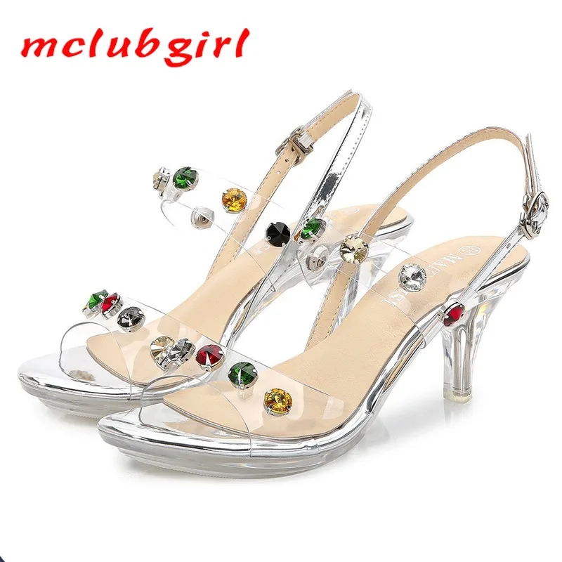 Mclubgirl/Летняя Прозрачная женская обувь на каблуке с кристаллами; Сандалии большого размера с открытым носком и пряжкой с кристаллами; 2020
Mclubgirl/Летняя Прозрачная женская обувь на каблуке с кристаллами; Сандалии большого размера с открытым носком и пряжкой с кристаллами; 2020