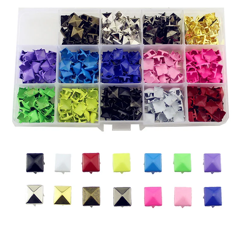 

420pcs Colorful 9mm Square Pyramid Claws Rivets For Leather Punk Spikes And Studs For Clothes Bag Belt Diy Accessory