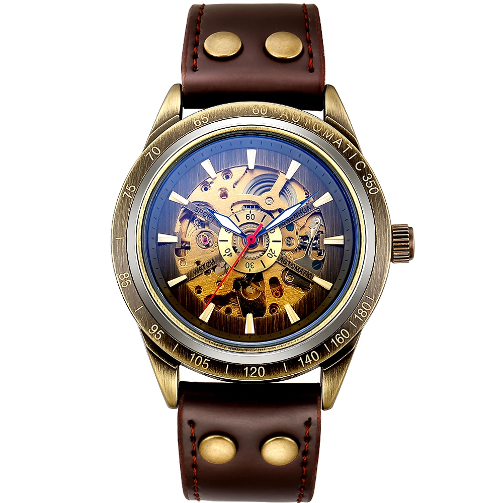 Fashion Vintage Bronze Skeleton Watches Men Mechanical Watches Steampunk Automatic Watches Man Clock montre homme SHENHUA
Fashion Vintage Bronze Skeleton Watches Men Mechanical Watches Steampunk Automatic Watches Man Clock montre homme SHENHUA