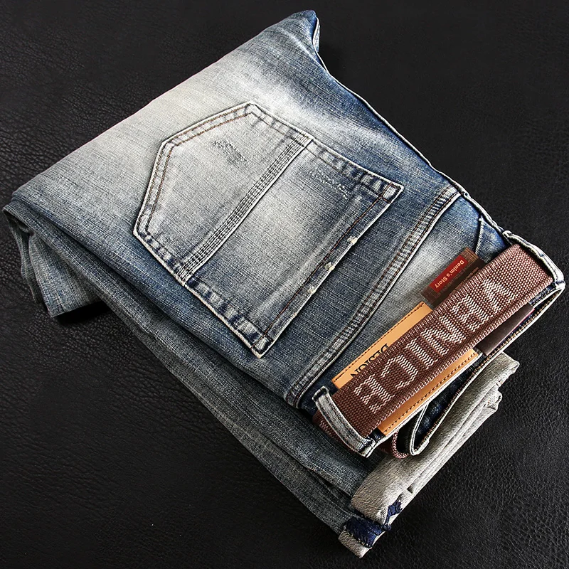 Italian Style Fashion Men Jeans Retro Blue Elastic Slim Fit Ripped Jeans Men High Quality Vintage Designer Casual Denim Pants
Italian Style Fashion Men Jeans Retro Blue Elastic Slim Fit Ripped Jeans Men High Quality Vintage Designer Casual Denim Pants