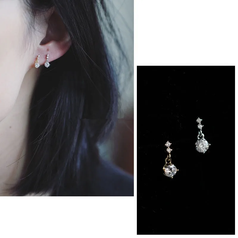 925 Sterling Silver Simple Diamond Earrings Women 14k Gold Plating Korean Style Elegant Temperament Wedding Jewelry Accessories
925 Sterling Silver Simple Diamond Earrings Women 14k Gold Plating Korean Style Elegant Temperament Wedding Jewelry Accessories
