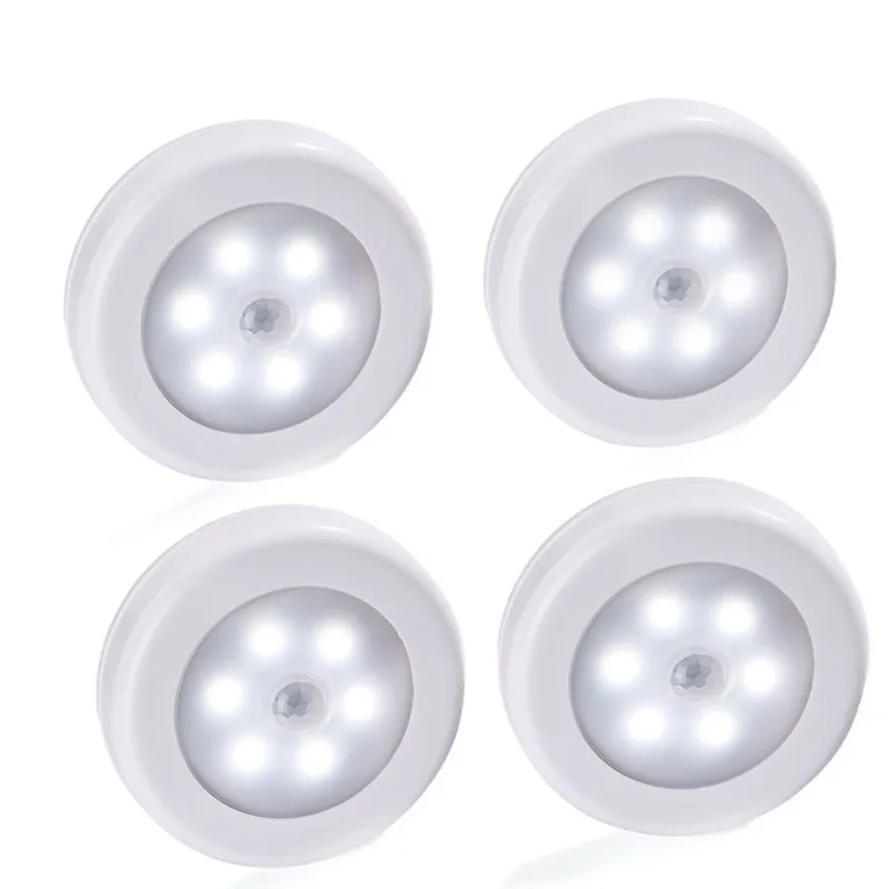 

4 pcs 6 LED PIR Motion Sensor Night Night Induction led Lamp Bedroom Closet Corridor Cabinet Kitchen Stairs Hallway Toile Light