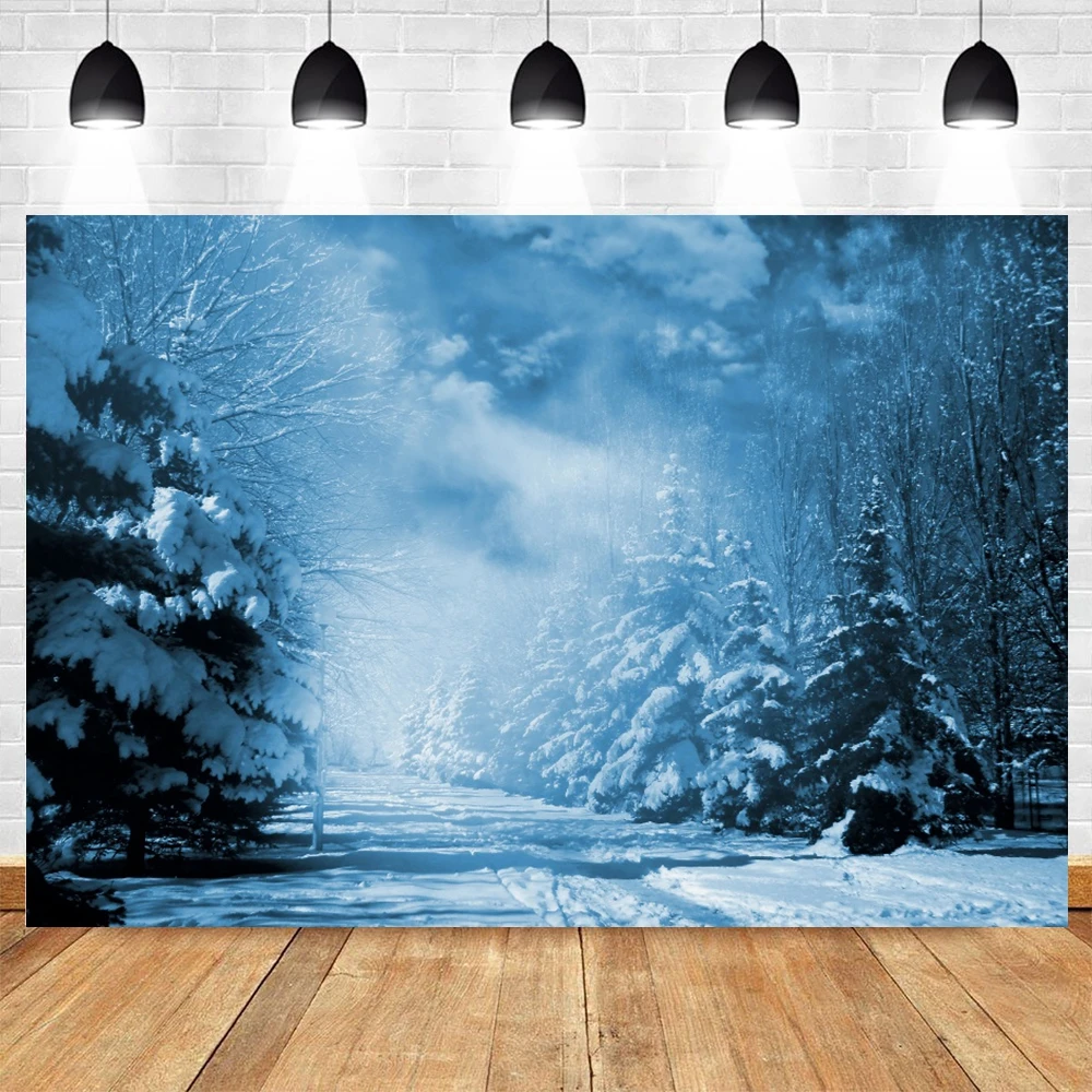 Виниловый фон для фотосъемки с изображением зимнего леса снега ночи 
Виниловый фон для фотосъемки с изображением зимнего леса снега ночи