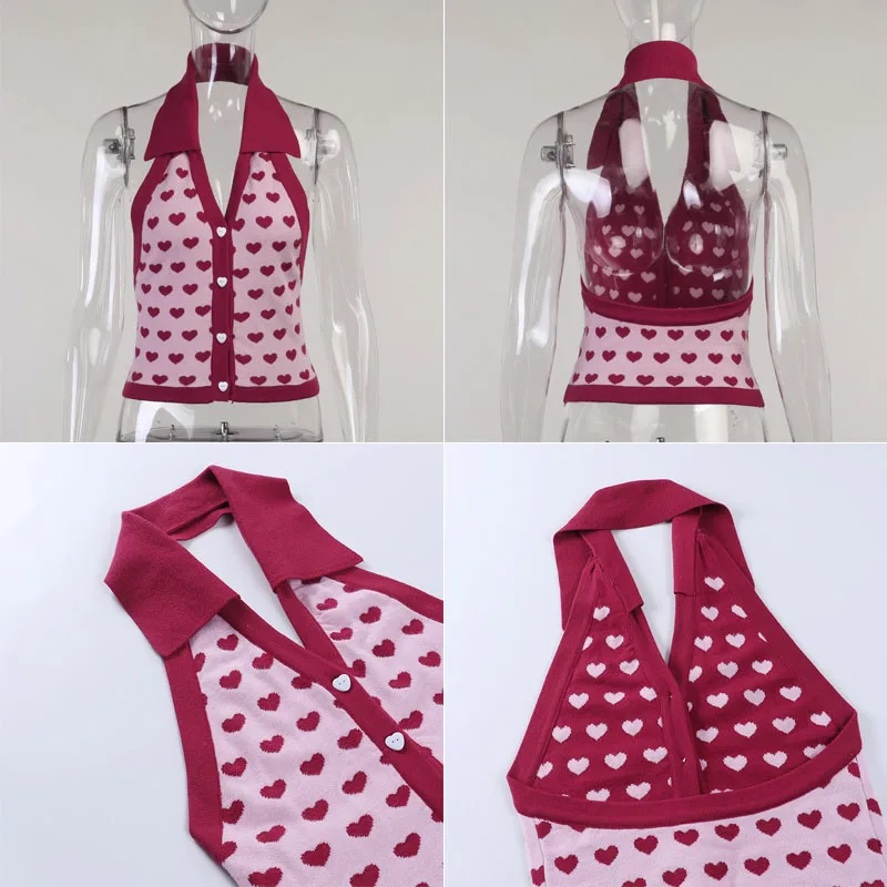 Pink Halter Knitted Tank Top Women Turn-Down Collar Button Up Backless Crop Top Fashion Print Summer Cami Top
Pink Halter Knitted Tank Top Women Turn-Down Collar Button Up Backless Crop Top Fashion Print Summer Cami Top