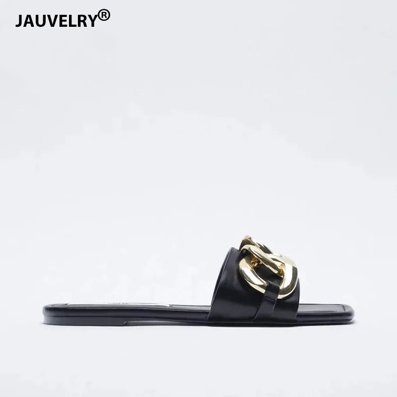 2021 Summer Metal Chain Design Flat Slippers Women Fashion Black Square Toe Sandals Women INS Style Open Toe Casual Slides Woman
2021 Summer Metal Chain Design Flat Slippers Women Fashion Black Square Toe Sandals Women INS Style Open Toe Casual Slides Woman