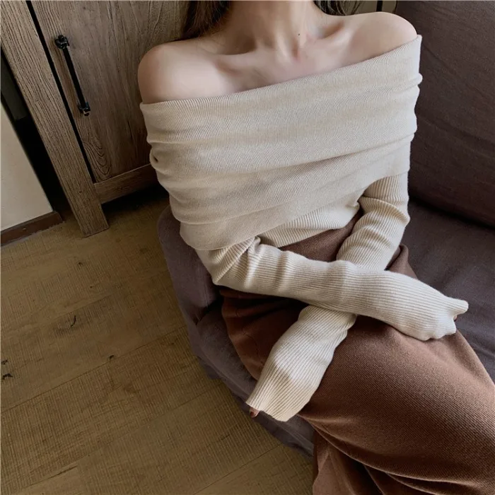 Sexy Slash Neck Solid Knitted Sweater for Women Autumn Winter New Korean Fashion Clothing Slim Long Sleeve Off Shoulder Crop Top
Sexy Slash Neck Solid Knitted Sweater for Women Autumn Winter New Korean Fashion Clothing Slim Long Sleeve Off Shoulder Crop Top
