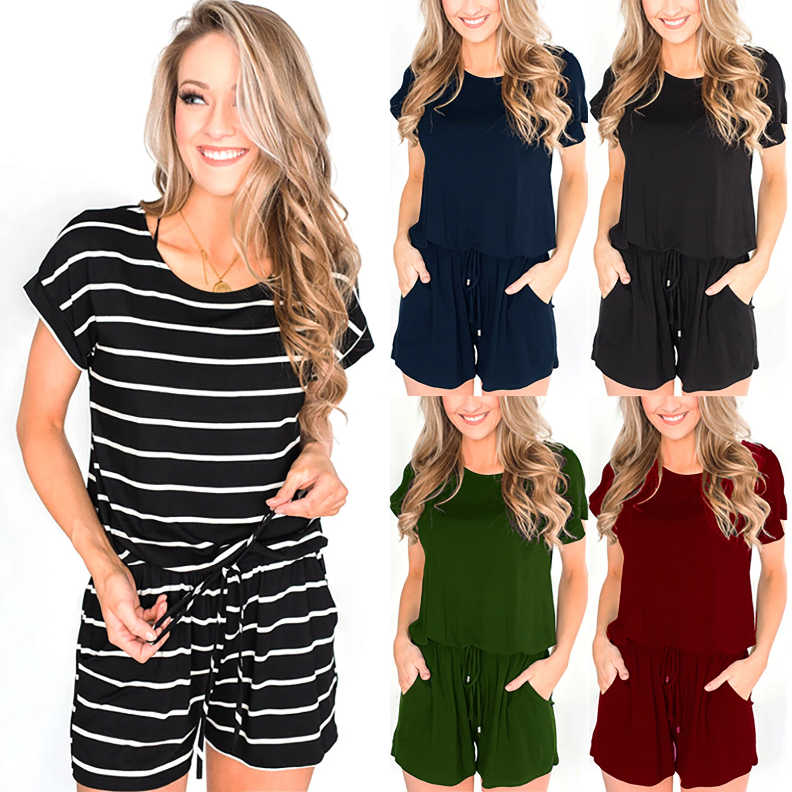 Women Short Sleeve Round Neck Jumpsuit Shorts Romper Fashion Clothes Summer Casual Slim Fit Playsuit Beach Jumpersuit Loungewear
Women Short Sleeve Round Neck Jumpsuit Shorts Romper Fashion Clothes Summer Casual Slim Fit Playsuit Beach Jumpersuit Loungewear