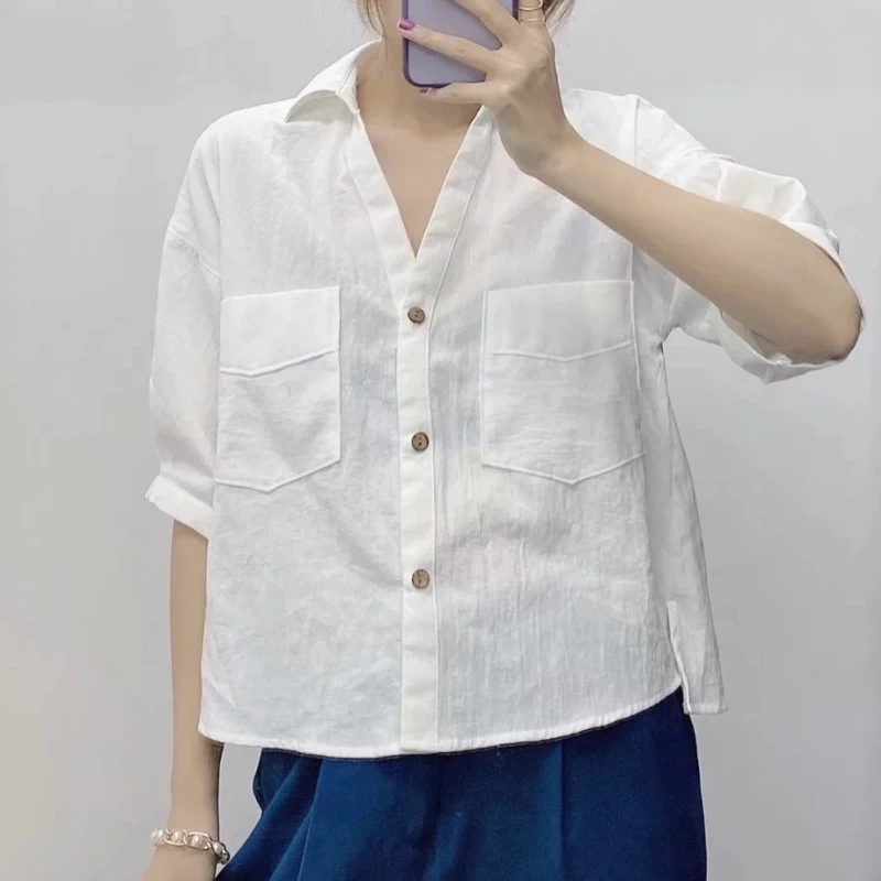 Solid Women Patch Pocket Linen Shirt 2020 Fashion Casual Lady Turn-down Collar Short Sleeve Blouse Loose Tops
Solid Women Patch Pocket Linen Shirt 2020 Fashion Casual Lady Turn-down Collar Short Sleeve Blouse Loose Tops