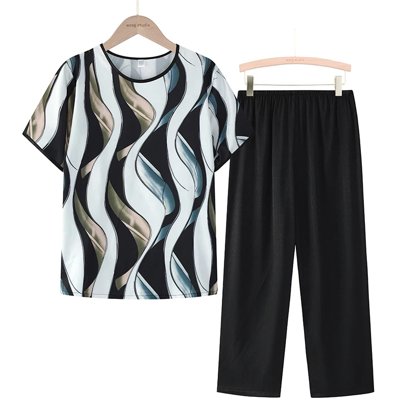 Middle-Aged Elderly Mother Summer Set Women Printed T-Shirt Top + Wide Leg Pants 2 Piece Suits Summer Clothes Homewear 5XL
Middle-Aged Elderly Mother Summer Set Women Printed T-Shirt Top + Wide Leg Pants 2 Piece Suits Summer Clothes Homewear 5XL