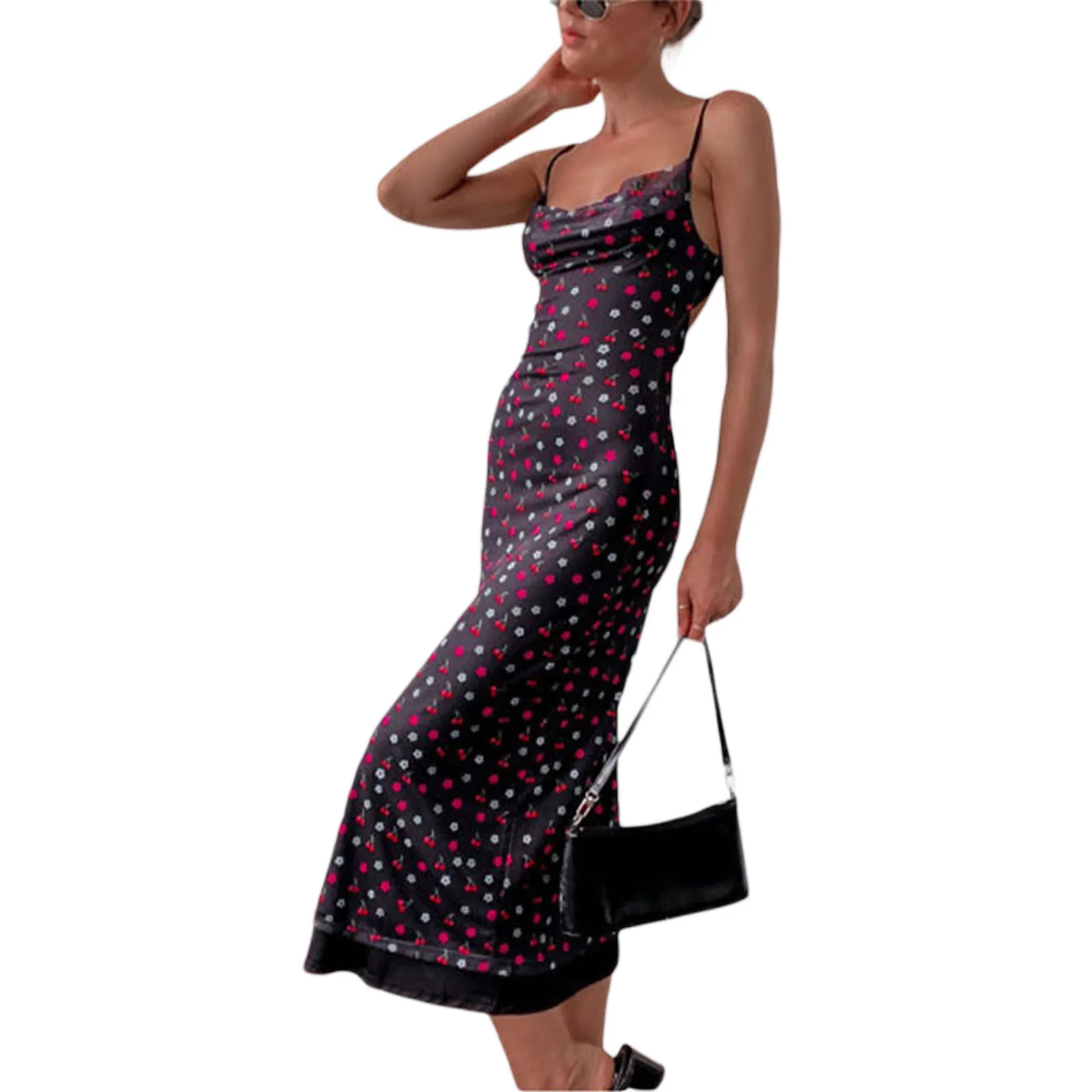 Women's Bodycon Midi Dress, Sleeveless Spaghetti Strap Floral Cherry Print Long Dress
Women's Bodycon Midi Dress, Sleeveless Spaghetti Strap Floral Cherry Print Long Dress