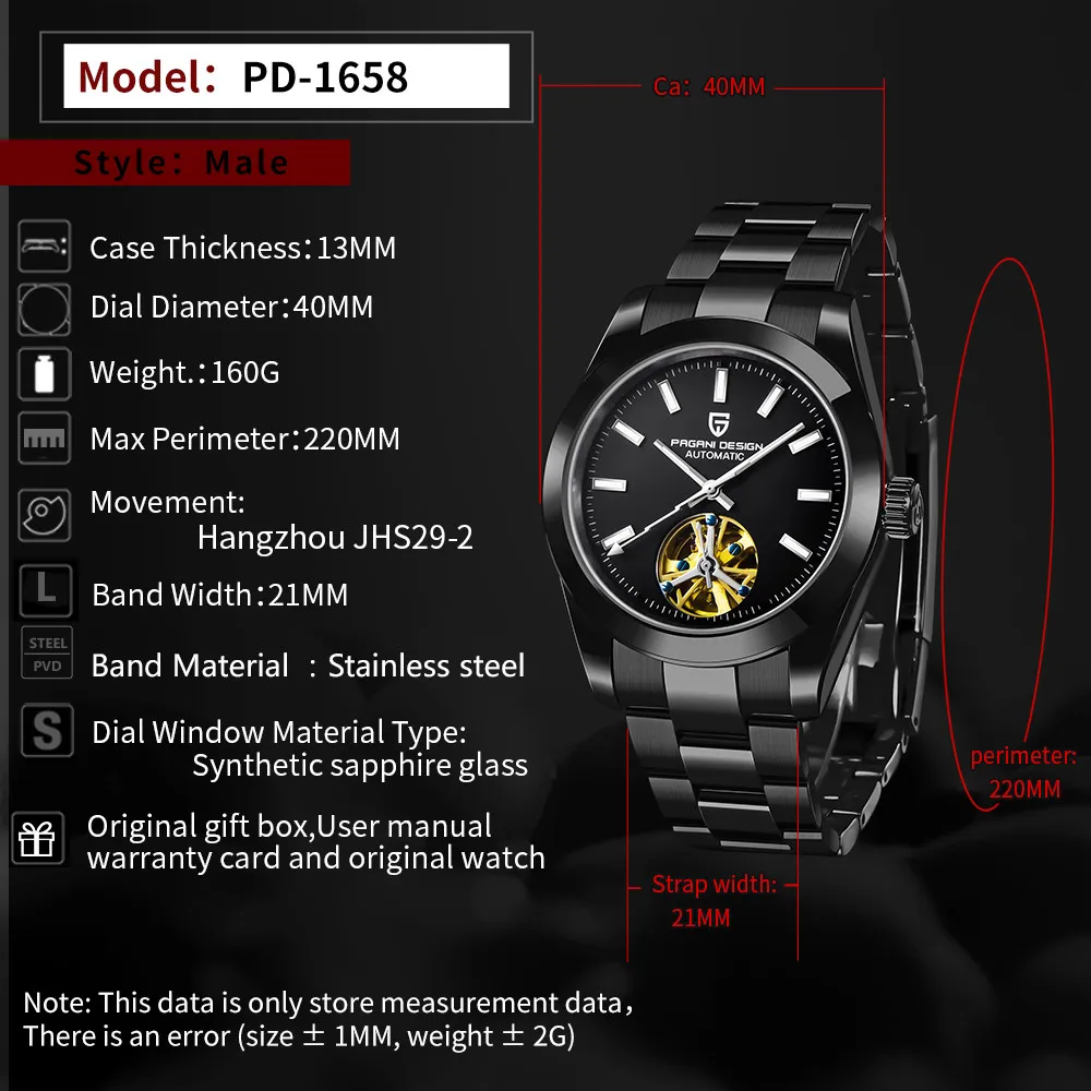 Relogio Masculino PAGANI DESIGN Men Watch Business Luxury Automatic Mechanical Stainless Steel 100m Waterproof Tourbillon Watch
Relogio Masculino PAGANI DESIGN Men Watch Business Luxury Automatic Mechanical Stainless Steel 100m Waterproof Tourbillon Watch