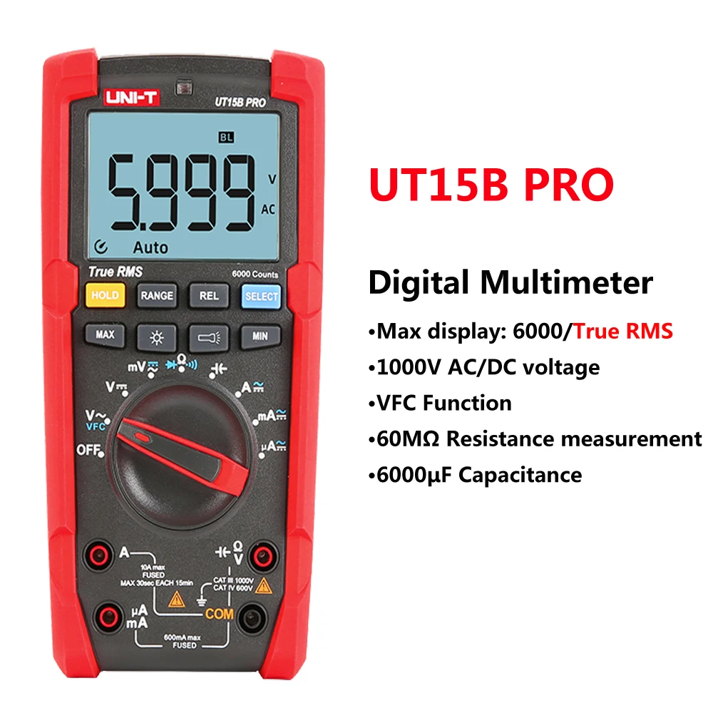 UNI-T UT15B Pro Digital Multimeter True RMS VFC Handheld AC DC Frequency Capacitance Voltage Meter Manual Auto Range Tester
UNI-T UT15B Pro Digital Multimeter True RMS VFC Handheld AC DC Frequency Capacitance Voltage Meter Manual Auto Range Tester