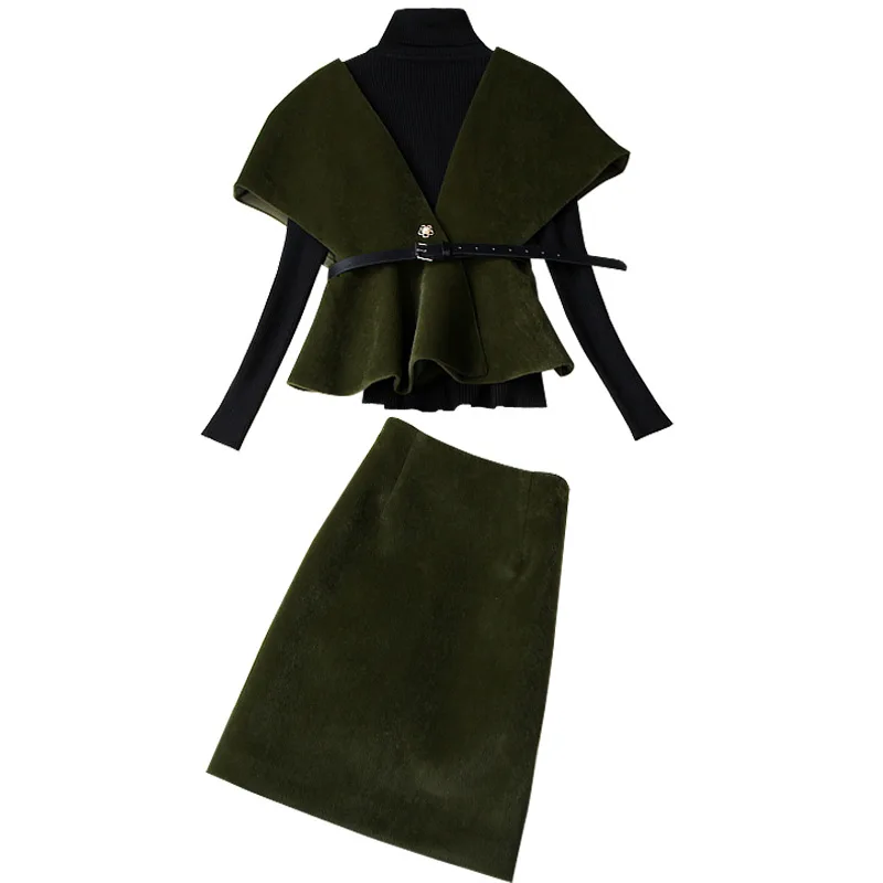 Autumn/Winter 2020 women's high-necked knitwear with cape-style waist-down jackets and wool skirts three-piece sets
Autumn/Winter 2020 women's high-necked knitwear with cape-style waist-down jackets and wool skirts three-piece sets