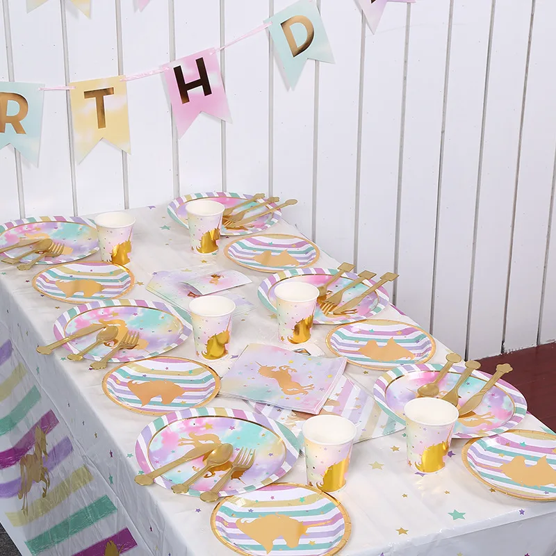 Hot Unicorn Stamping Paper Plate Paper Cup Paper Towel Children's Kids Party Occasion Disposable Party Decoration Set
Hot Unicorn Stamping Paper Plate Paper Cup Paper Towel Children's Kids Party Occasion Disposable Party Decoration Set