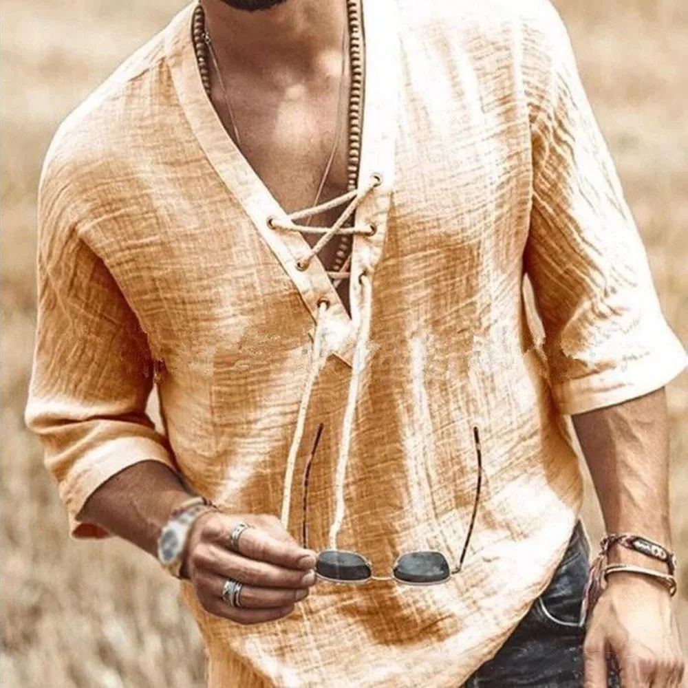 Fashion Men Casual Retro V-Neck Mid-Sleeve Shirt Casual Loose Tee T-Shirt Blouse Tops Men Loose Pullover 2021 Summer Hot New
Fashion Men Casual Retro V-Neck Mid-Sleeve Shirt Casual Loose Tee T-Shirt Blouse Tops Men Loose Pullover 2021 Summer Hot New