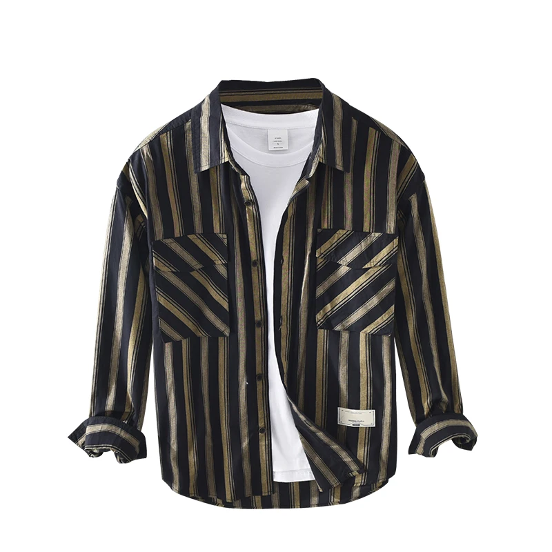 Japan Style Premium Quality 100% Cotton Striped Pattern Men Classical Vintage Lapel Shirts Double Pocket Long Sleeve Blouse Male
Japan Style Premium Quality 100% Cotton Striped Pattern Men Classical Vintage Lapel Shirts Double Pocket Long Sleeve Blouse Male