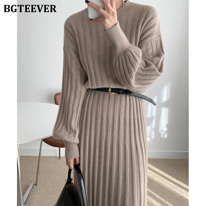 BGTEEVER Elegant Lantern O-neck Ladies Knitted Pleated Dress 2021 Autumn Winter Vestidos Long Sleeve Loose Female Sweater Dress
BGTEEVER Elegant Lantern O-neck Ladies Knitted Pleated Dress 2021 Autumn Winter Vestidos Long Sleeve Loose Female Sweater Dress