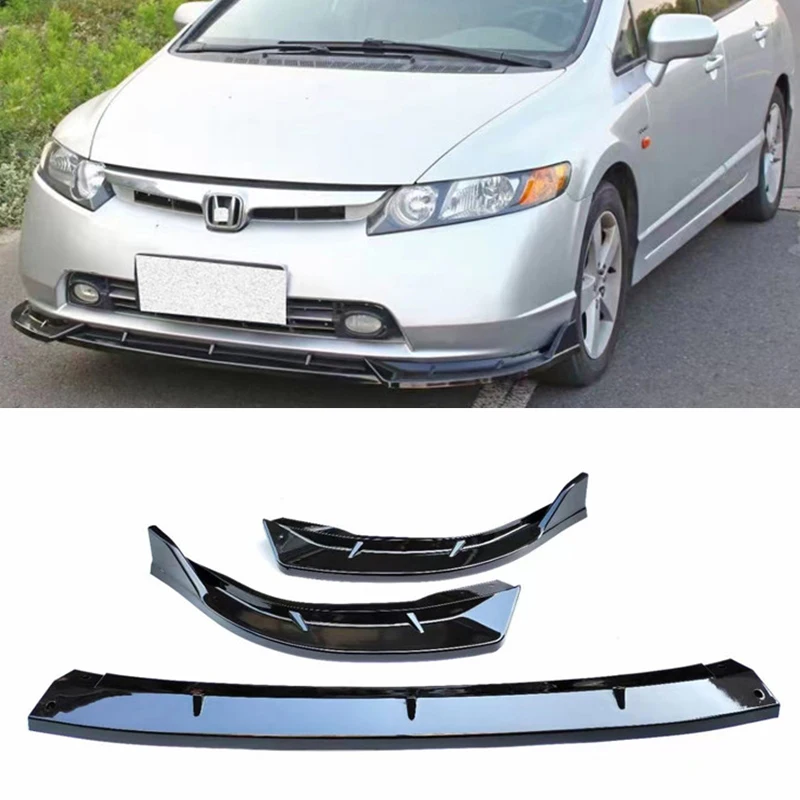 

2017 2018 19 20 21FOR 3PCS Car Front Spoiler Anti - Collision Accessories OLD Honda Civic PU Material Separator Glossy Black Bod