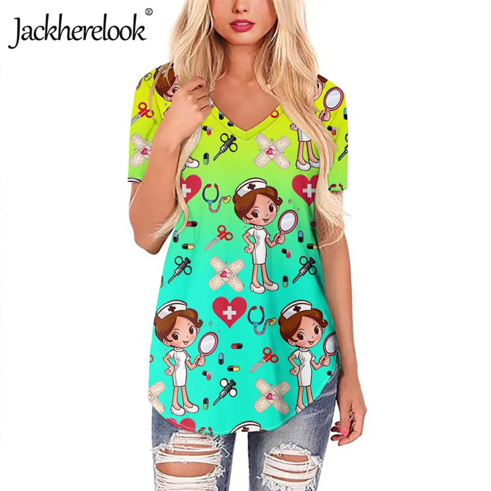 Jackherelook Harajuku Shirts Yellow and Green Gradient Cartoon Nurse Print Short Sleeve Woman Blouses Female V Neck Top Clothing
Jackherelook Harajuku Shirts Yellow and Green Gradient Cartoon Nurse Print Short Sleeve Woman Blouses Female V Neck Top Clothing