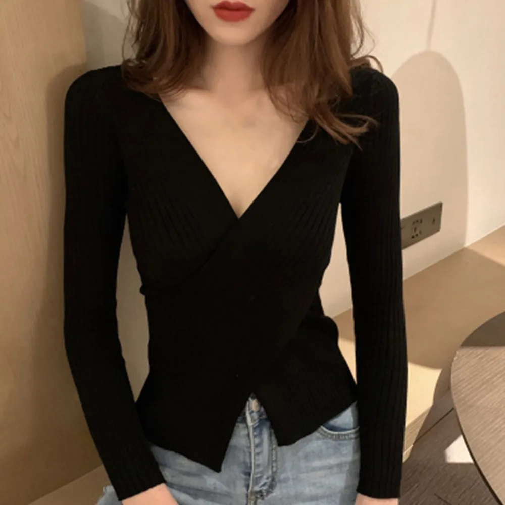 Sweater* Item Description:Women Casual Deep V Neck Sweater Slim Pullover Stretch Ribbed Long Sleeve Top
Sweater* Item Description:Women Casual Deep V Neck Sweater Slim Pullover Stretch Ribbed Long Sleeve Top