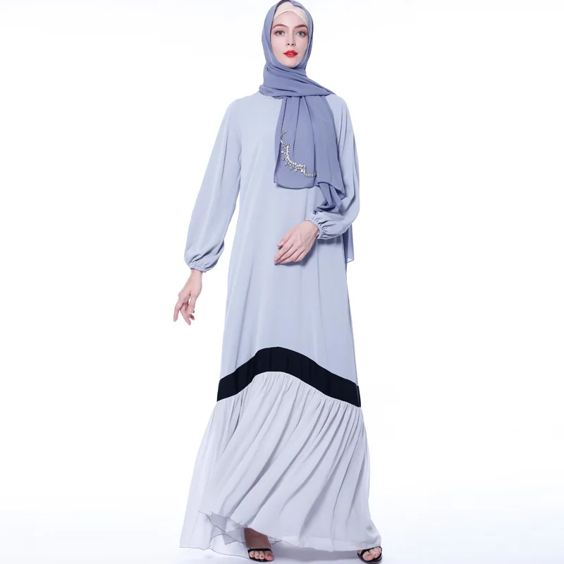 

New Abaya Turkish Muslim Women's Robe Color-blocking Loose Dress Kaftan Moroccan Oriental Elegant Evening Dress Islamic Clothing