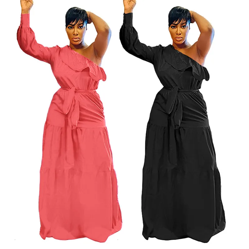 WUHE One Shoulder Skew Neck Long Sleeve Ruffles Maxi Dress Women Loose Autumn Winter Sexy Party Club Dresses
WUHE One Shoulder Skew Neck Long Sleeve Ruffles Maxi Dress Women Loose Autumn Winter Sexy Party Club Dresses