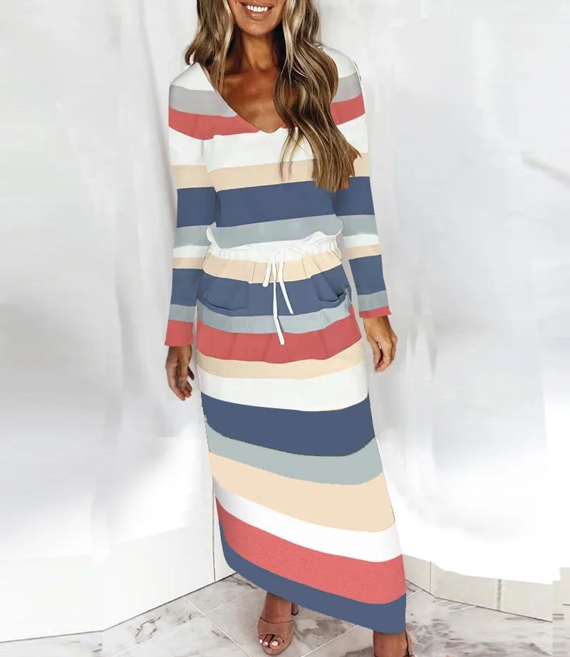 Women's Casual Dresses Striped Printed Long Sleeve Party Wear Lace Up Pocket Long Dress
Women's Casual Dresses Striped Printed Long Sleeve Party Wear Lace Up Pocket Long Dress