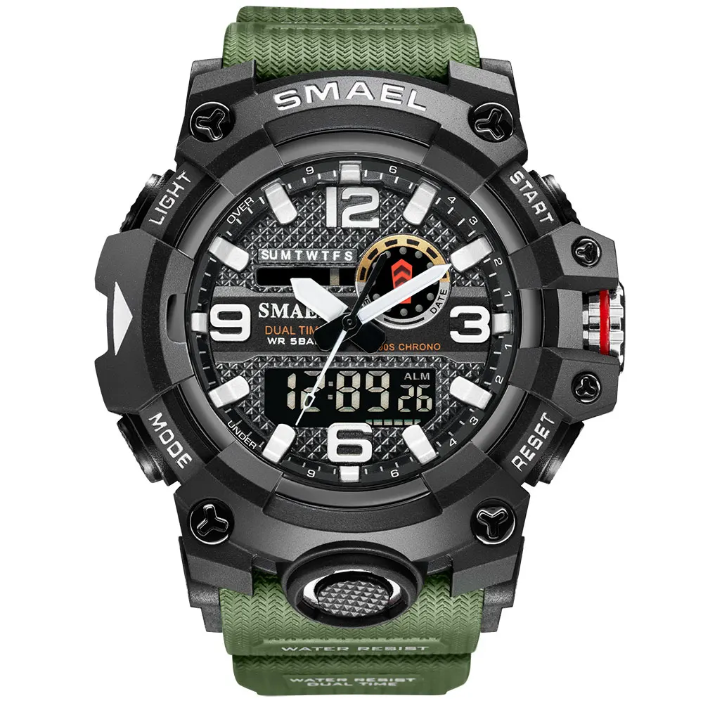 SMAEL Brand Mens Sports Watches Dual Display Green Digital LED Electronic Quartz Wristwatches Waterproof Army Military Watch
SMAEL Brand Mens Sports Watches Dual Display Green Digital LED Electronic Quartz Wristwatches Waterproof Army Military Watch