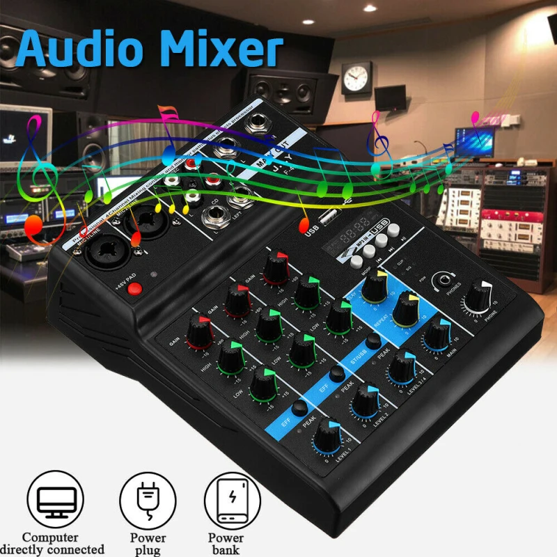 4 Channels Mini USB Audio Mixer Amplifier Console Bluetooth Record Phantom With Sound Card For Home Karaoke Stage Karaoke KTV
4 Channels Mini USB Audio Mixer Amplifier Console Bluetooth Record Phantom With Sound Card For Home Karaoke Stage Karaoke KTV