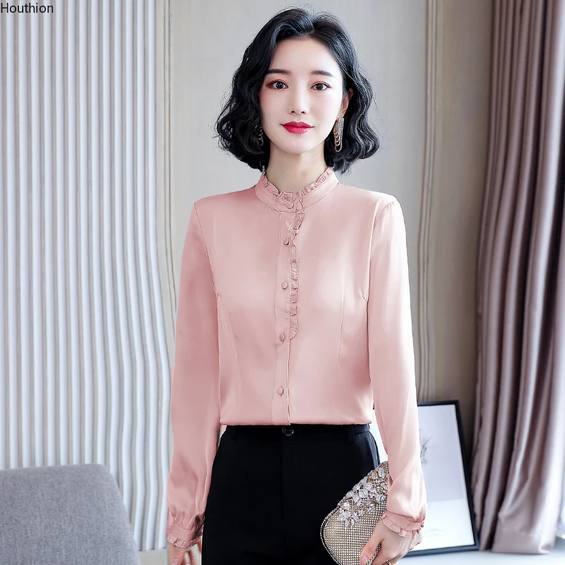 Houthion Silk Satin Slim Women's Blouses Fashion Long Sleeve Top Solid Color Ruffle Collar Shirt Spring/autumn New Casual Blouse
Houthion Silk Satin Slim Women's Blouses Fashion Long Sleeve Top Solid Color Ruffle Collar Shirt Spring/autumn New Casual Blouse
