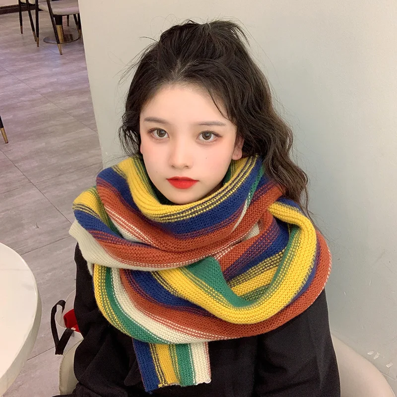 Women's Neck Warmer Rainbow Gradient Knitted Scarf Winter Versatile Korean Lovely Girl Wool Scarves Fashion Mufflers
Women's Neck Warmer Rainbow Gradient Knitted Scarf Winter Versatile Korean Lovely Girl Wool Scarves Fashion Mufflers