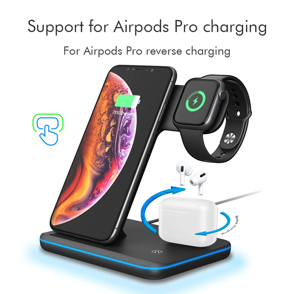 Qi 15W Wireless 3 in 1 Stand Station Charger For Apple Watch 5 4 2 Iphone 11 Pro Max XS MAX XR 8 Plus X Iwatch Airpods |