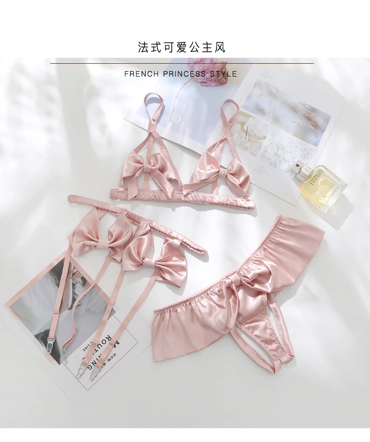Sexy Underwear Open Dew Cream Lingerie Three Pieces Set Bow Dot Bra Crotchless Panties Garter Satin Outfit Set Women Intimates
Sexy Underwear Open Dew Cream Lingerie Three Pieces Set Bow Dot Bra Crotchless Panties Garter Satin Outfit Set Women Intimates