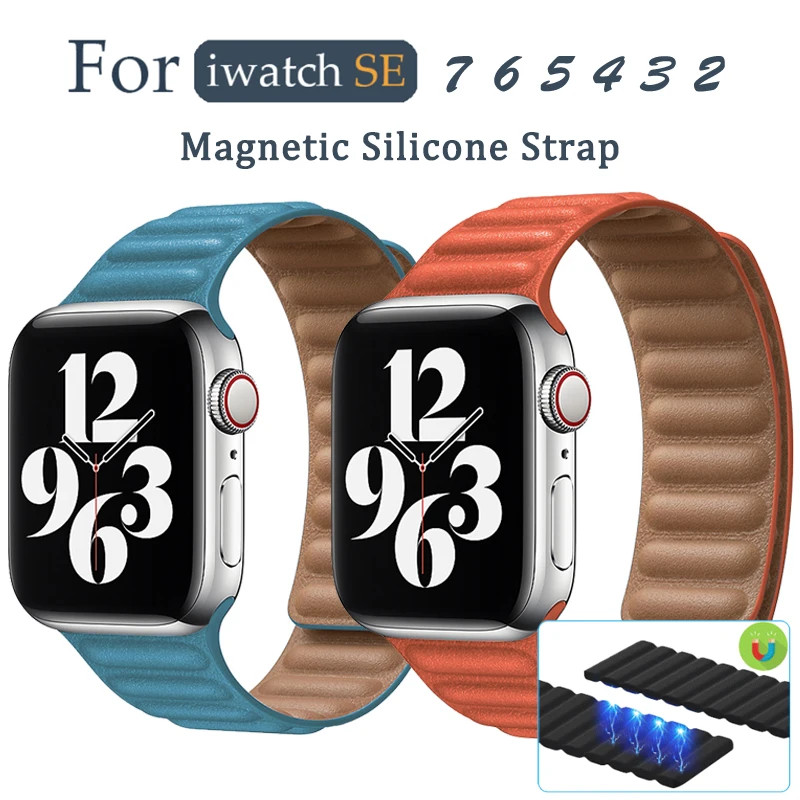 Silicone Leather for Apple watchband 44mm 40mm 38mm 42mm 41mm 45mm Original Magnetic Loop bracelet iWatch 7 seires 6 5 4 3 strap
Silicone Leather for Apple watchband 44mm 40mm 38mm 42mm 41mm 45mm Original Magnetic Loop bracelet iWatch 7 seires 6 5 4 3 strap