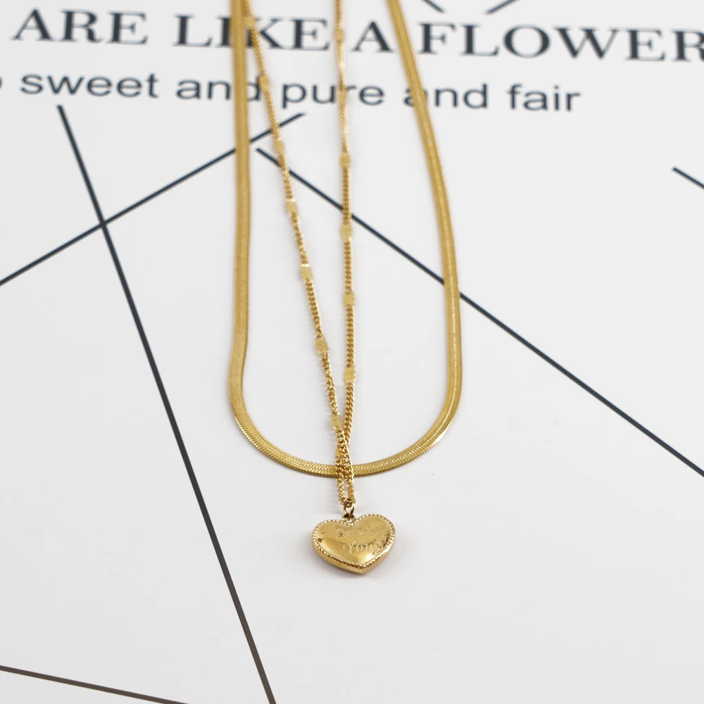 2 Layer Necklaces Women Gold Chain Heart Engraving Love You Charm Stainless Steel Pendant Necklace Wedding Party Glamour Jewelry
2 Layer Necklaces Women Gold Chain Heart Engraving Love You Charm Stainless Steel Pendant Necklace Wedding Party Glamour Jewelry